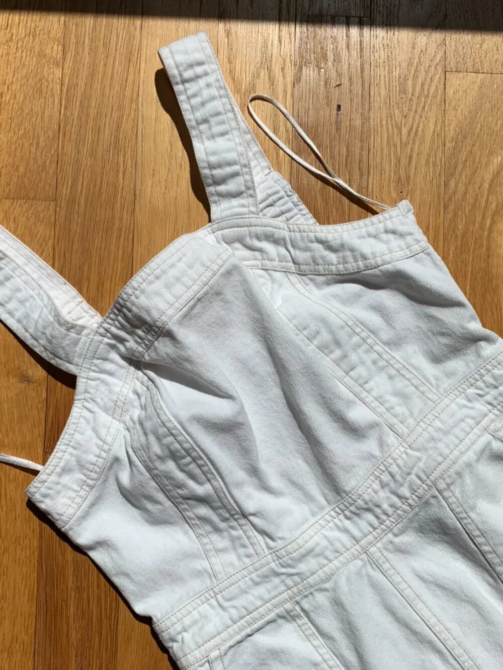 White Denim Jumpsuit Romper Overalls Womens Small - Picture 2 of 13